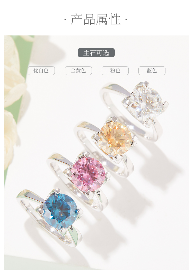 经典牛头S925银镀白金莫桑钻女戒3.0克拉D级 - 2